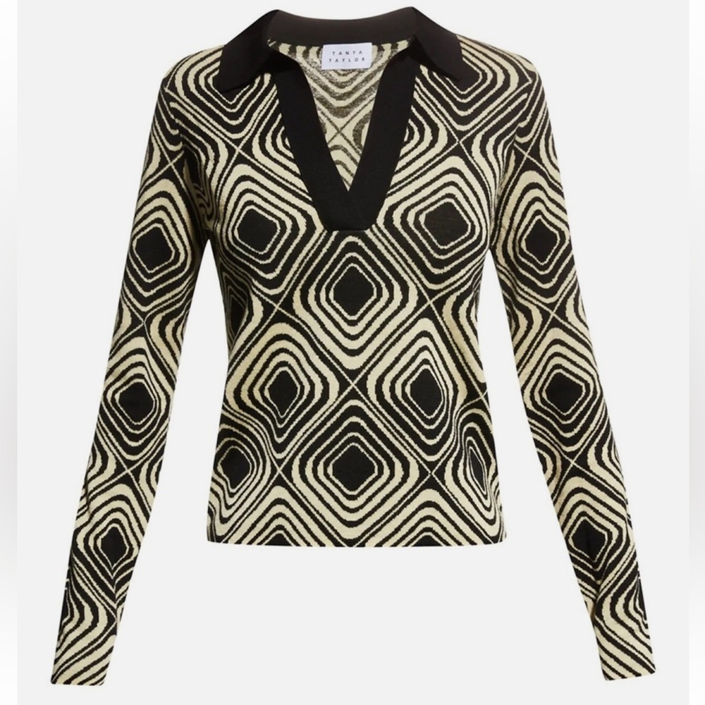 Tanya Taylor Darcy Abstract Extra-fine Merino Wool V-Neck Sweater size L